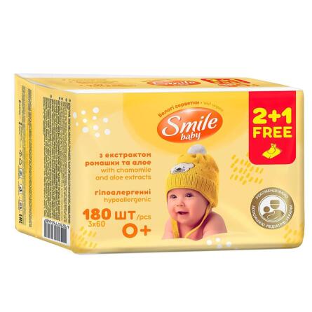 Серветки вологі Smile Baby з ромашкою та алое 3х60шт