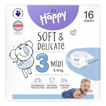 Подгузники Bella baby Happy Soft&Delicate 3 Мidi 5-9кг 16шт