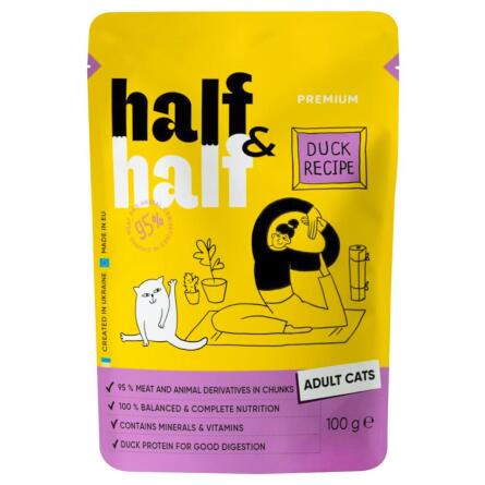 Корм Half&Half с уткой в ​​соусе кусочки для взрослых кошек 100г