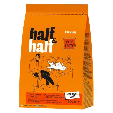 Корм Half&Half для стерилизованных кошек с говядиной 300г