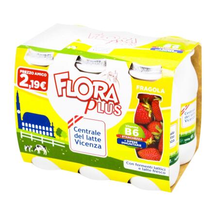 Продукт кисломолочный Flora Plus с пробиотиками Клубника 6х100г