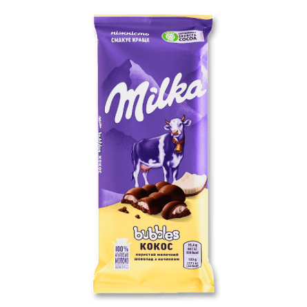 Шоколад молочний Milka Bubbels пористий з кокосом