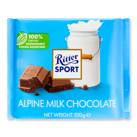 Шоколад молочний Ritter Sport з альпійським молоком