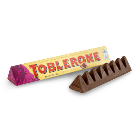 Шоколад молочний Toblerone з родзинками й нугою з меду та мигдалю