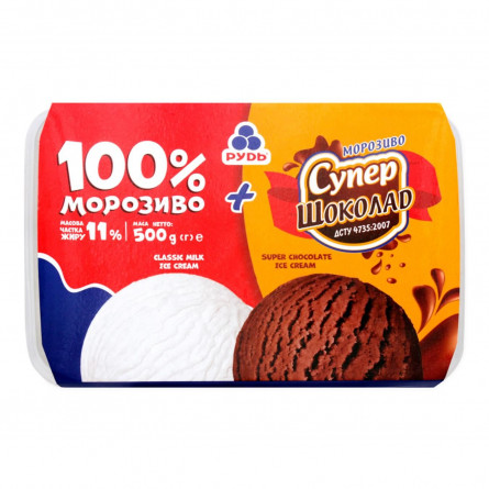 Морозиво Рудь: 100% морозиво + морозиво Супершоколад у лотку 500г slide 1