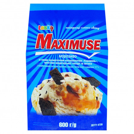 Морозиво Laska MAXIMUSE Карамель з крихтами кондитерської глазурі та печива 600г
