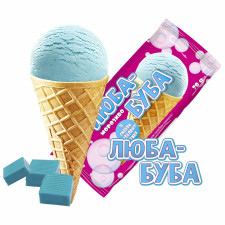 Мороженое пломбир Ласунка Люба-Буба со вкусом жевательной резинки в вафельном рожке 70г mini slide 1