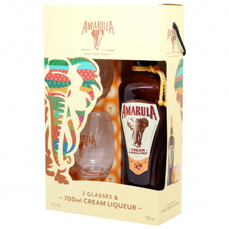 Лікер Amarula Cream&Marula Fruit 17% 0,7л + 2 склянки у коробці