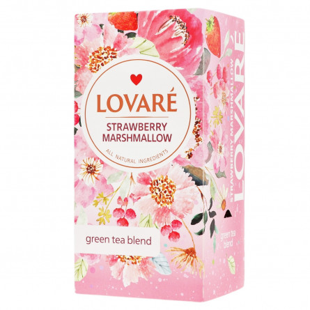 Чай Lovare Strawberry Marshmallow зелений з ягодами та пелюстками квітів 24шт*1,5г