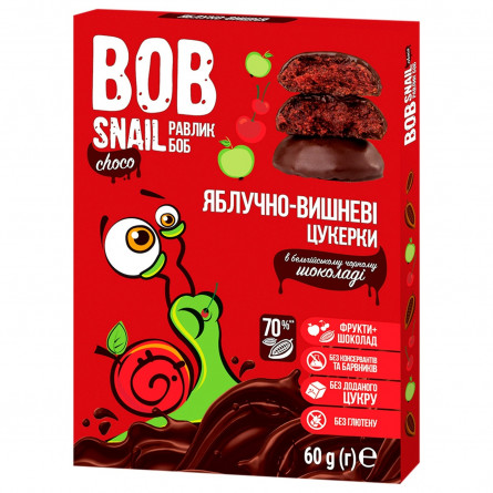 Конфеты Bob Snail яблочно-вишневые в черном шоколаде без сахара 60г slide 1