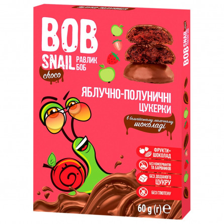 Конфеты Bob Snail яблочно-клубничные в молочном шоколаде 60г slide 1