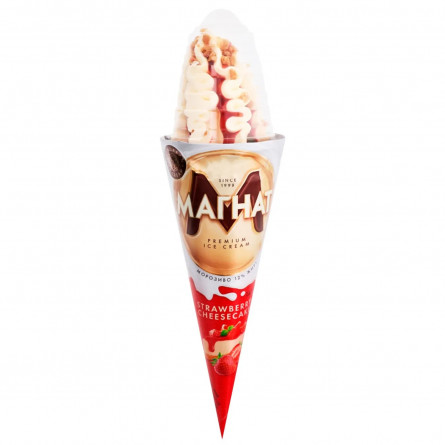 Мороженое Магнат с наполнителем клубничный чизкейк в вафельном рожке 140г slide 1