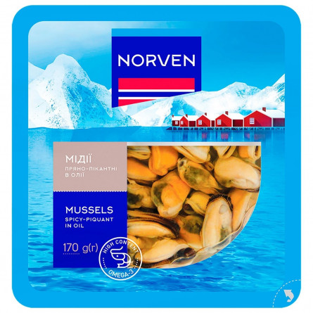 Мідії Norven пряно-пікантні в олії 170г slide 1