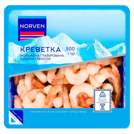 Креветки Norven варено-морожені чищені хвости 500г