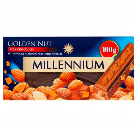Шоколад Millennium Gold Nut молочний з цілим мигдалем та курагою 100г slide 1