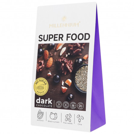 Цукерки Millennium Super Food чорний шоколад з мигдалем смородиною льоном та чіа 80г slide 1