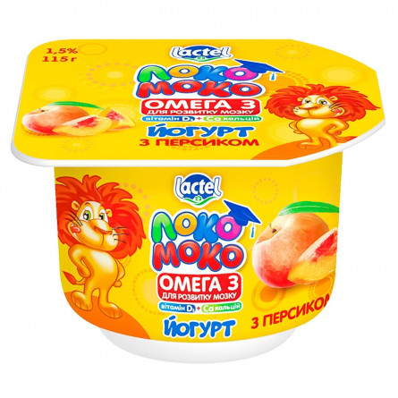 Йогурт Lactel Локо Моко персик, збагачений кальцієм, омега 3 та вітаміном D3 1,5% 115г