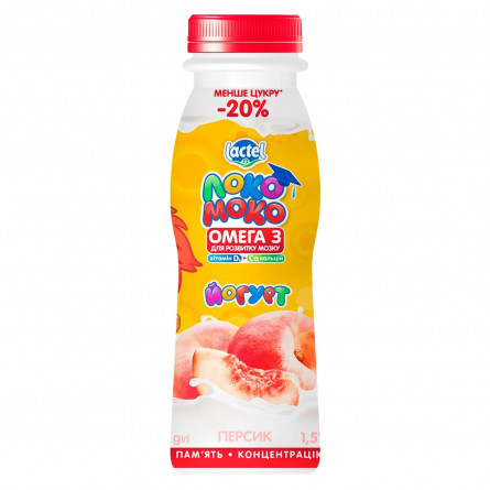 Йогурт Локо Моко персик с кальцием, Омега 3 и витамином D3 1,5% 185г