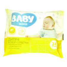 Салфетки влажные Novus Baby детские ромашка с витаминами А, С, Е и Д-пантенолом 24шт mini slide 1