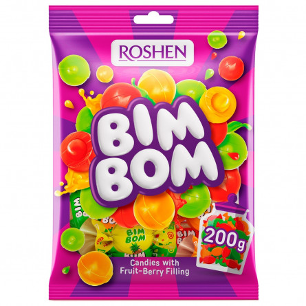 Цукерки Roshen Бім-Бом карамель з фруктово-ягідною начинкою 200г