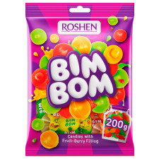 Цукерки Roshen Бім-Бом карамель з фруктово-ягідною начинкою 200г mini slide 1