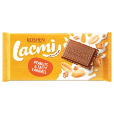 Шоколад молочний Roshen Lacmi з арахісом та шматочками солоної карамелі 90г mini slide 1