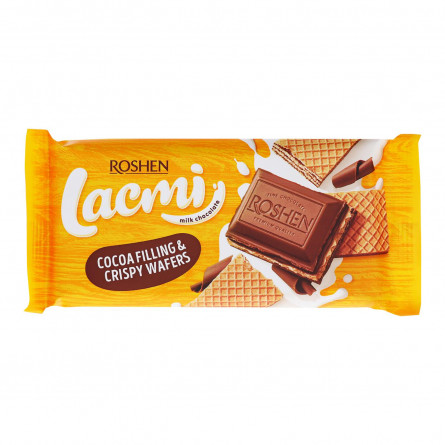 Шоколад молочный Roshen Lacmi с шоколадной начинкой и вафлей 90г slide 1
