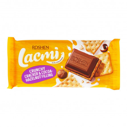 Шоколад молочный Roshen Lacmi с какао-ореховой начинкой и крекером 90г slide 1