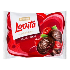 Печенье Roshen Lovita сдобное с желейной начинкой со вкусом какао-вишня 420г mini slide 1