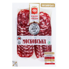 Ковбаса М'ясна гільдія Московська сирокопчена в/г 75г mini slide 1
