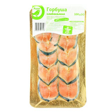 Горбуша Ашан слабосоленая со шкурой и хребтовой костью нарезка 100г mini slide 1