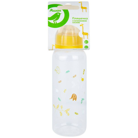 Пляшка Ашан для годування з силіконовою соскою жовта 250мл slide 1