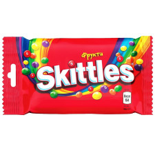 Конфеты Skittles Fruits жевательные с фруктовым соком в хрустящей сахарной оболочке 38г mini slide 1
