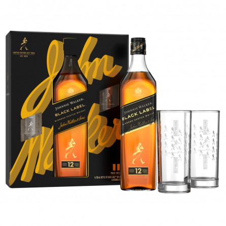 Виски Johnnie Walker Black Label 12 лет 40% 0,7л + 2 стакана