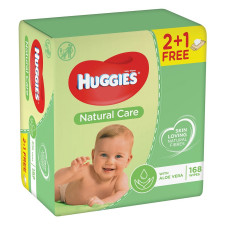 Серветки дитячі Huggies Natural Care 2+1 3*56шт mini slide 1