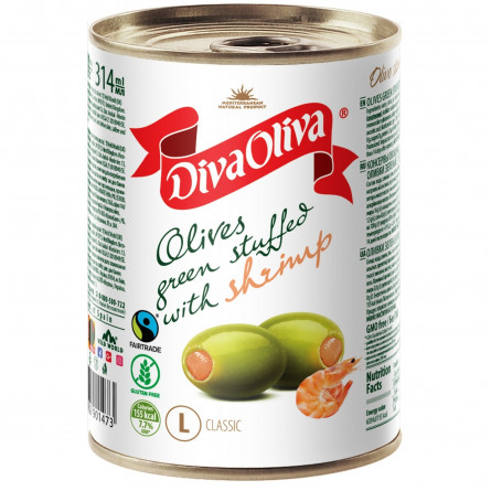 Оливки Diva Oliva зеленые с креветкой 300г