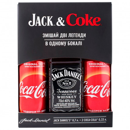 Набір подарунковий Jack&Coke: віскі Jack Daniel's 40% 0,7л + 2 напої Coca-Cola сильногазовані 2*0,33л