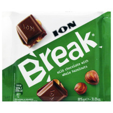 Шоколад молочний ION Break з цілими лісовими горіхами 85г mini slide 1