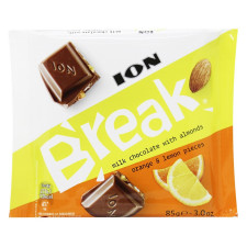 Шоколад молочний ION Break з шматочками апельсина, лимона і мигдалем 85г mini slide 1