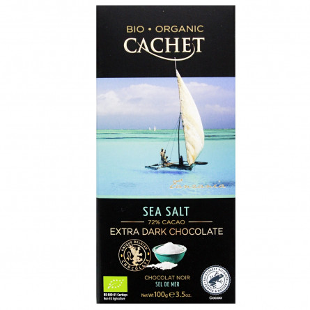 Шоколад Cachet екстрачорний органічний з морською сіллю 72% 100г slide 1