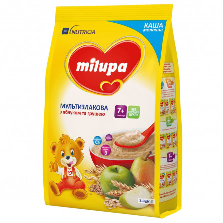 Каша молочна суха Milupa мультизлакова швидкорозчинна з яблуком та грушею для дітей від 7 місяців 210г