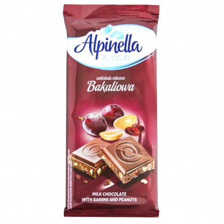 Шоколад молочный Alpinella с изюмом и арахисом 90г slide 1