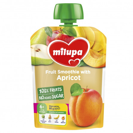 Пюре фруктове Milupa Яблуко-Груша-Банан-Абрикос для дітей з 6 місяців 80г slide 1