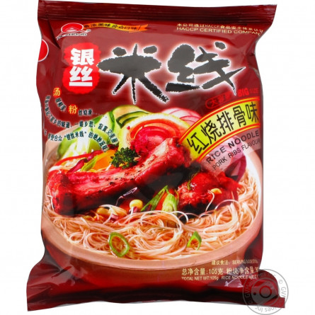 Лапша Hezhong рисовая со вкусом жареных ребрышек 105г