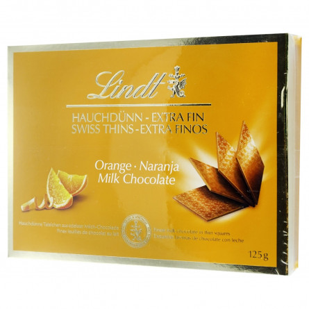 Шоколад молочний Lindt зі смаком апельсина в тонких пластинках 125г slide 1