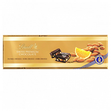 Шоколад черный Lindt Swiss Premium с апельсином и целым миндалем 300г slide 1