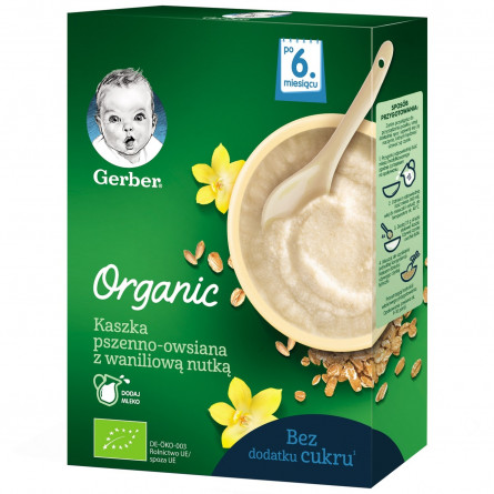 Каша безмолочная Gerber Organic Пшенично-овсяная с ванильным вкусом 240г