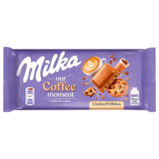 Шоколад Milka молочний з кремовою начинкою зі смаком кави і печивом зі шматочками шоколаду 100г mini slide 1