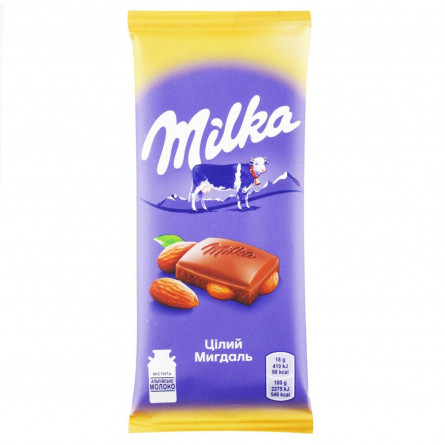 Шоколад Milka молочный с цельным миндалем 90г slide 1