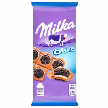 Шоколад молочный Milka с круглым печеньем Оrео с начинкой со вкусом ванили 92г slide 1
